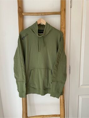 RLX Ralph Lauren French Terry Garment Dyed Drawstring Mock Neck Green Sweatshirt